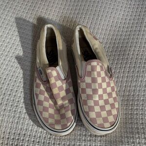 Vans Pink and Cream Checkered Slip-Ons